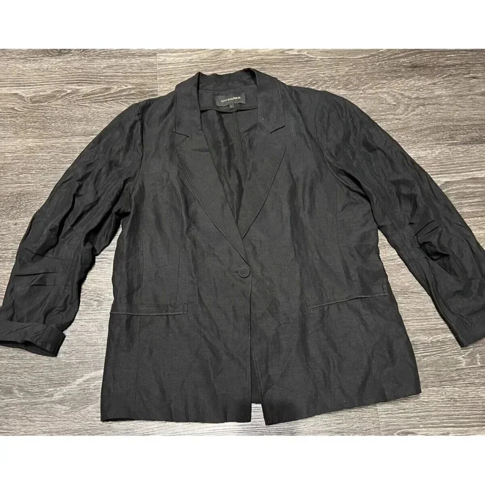 Kobi Halperin Black Torryn Linen Blend Cinched Sleeves Blazer Size L